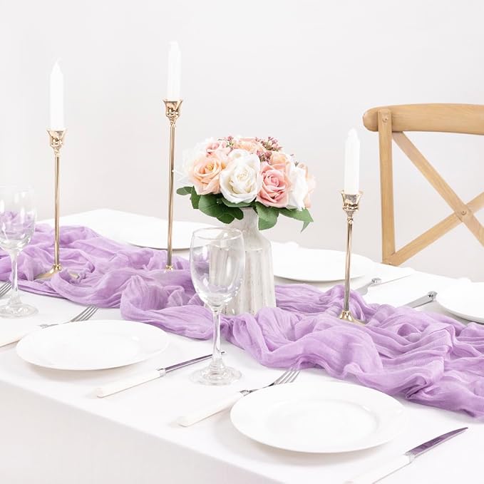 MLMC 8 Pack Lilac Purple Table Runner 10ft Rustic Lavender Cheesecloth Table Runner 35x120 Inches Gauze Cheese Cloth Decor for Fall Bridal Shower Baby Shower Birthday Wedding Decor
