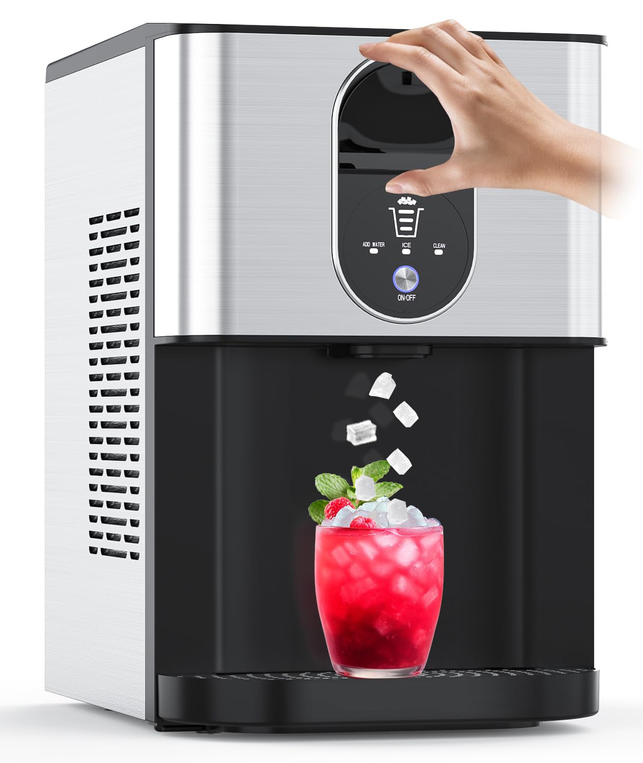 Nugget Ice Makers Countertop, Self-Dispensing Pellet Ice Maker, 44Lbs/24H, Portable Pebble Ice Maker Machine with Self-Cleaning, Soft Chewable Ice Makers for Home Kitchen Office, Silver