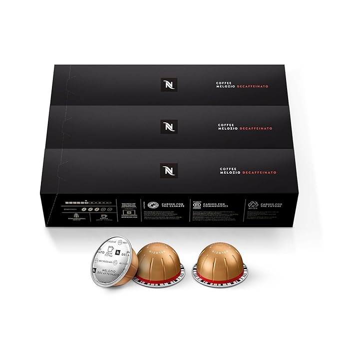 Nespresso Capsules Vertuo, Melozio Decaffeinato, Medium Roast Espresso, 30-Count Coffee Pods, Brews 7.8 oz.
