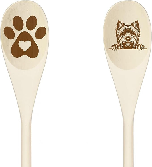 Decorative Wooden Spoons with Peeking Dog Designs, Paw Print and Dog Head, Kitchen Utensils Set of 2 (WEST HIGHLAND TERRIER)