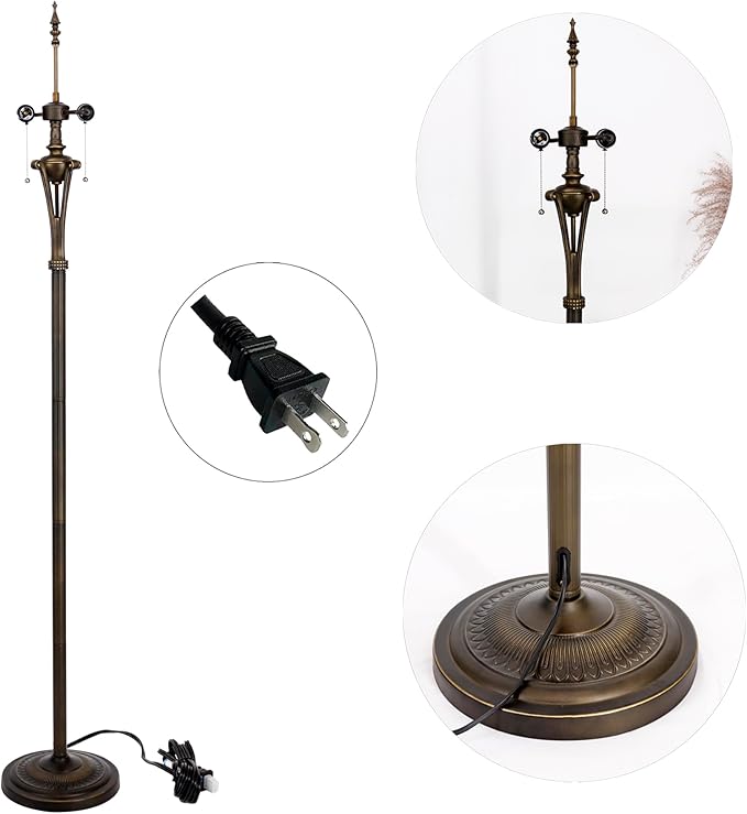 Tiffany Floor Lamp Base Only, for 16-24 Inch Stained Glass Lampshade Height 70 Inch Bronze Finished Resin Base Antique Standing Lighting Base Replacement Only Wide 11 Inch(A (W11H70 Inch))