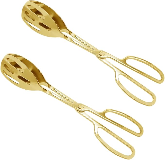 2 Pieces Salad Tongs Stainless Steel Kitchen Scissors for Food, Catering Utensil for Bread Cake Bake Steak Barbecue for Kitchen Serving and Cooking(Gold)