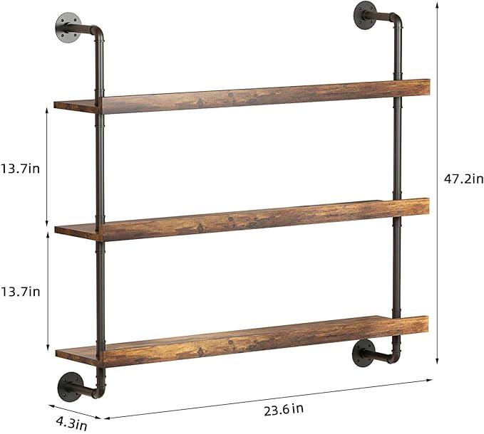 3-Tier Wall Mounted Wine Rack with LED,Liquor Bottles Floating Shelves Display Storage Organizer for Home Bar Dining Room Kitchen (23.6" W x 47.2" H x 8.6" D)