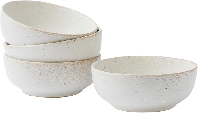 Stoneware Bowl Set of 4-25oz, 6.5" Ceramic Serving Bowls for Salad, Cereal, Soup & Fruit - Microwave & Dishwasher Safe - Rustic Minimalist Design - Oatmeal Cream - Ideal Gift