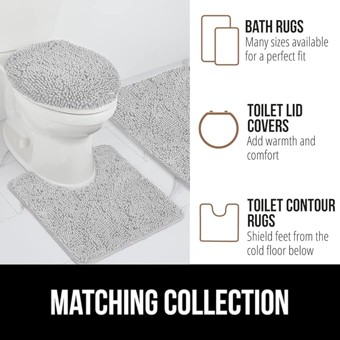 GORILLA GRIP Bath Rug Mat, Thick Soft Absorbent Chenille, Quick Dry Microfiber Mats, Rubber Backing Washable Shower Floor Rugs, US Designed Bathroom Bathmat Home Decor Accessories, 24x17 Light Gray