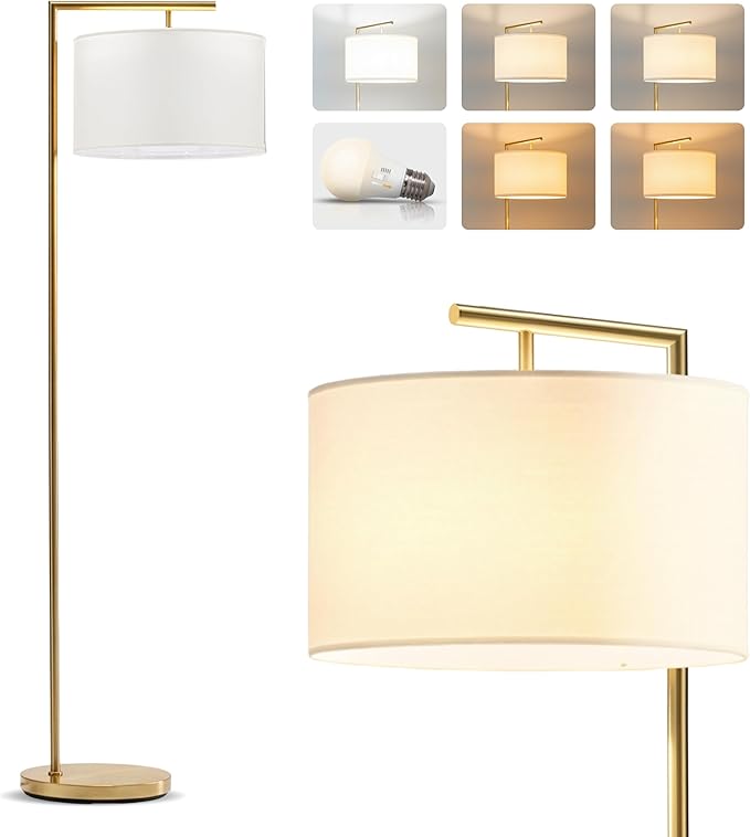 Brightech Montage Modern Floor lamp, LED Floor Lamp for Living Rooms & Offices - Tall Standing Lamp for Bedroom Reading - Corner Pole Lamp for Contemporary Home Decor - Gold, Antique Brass