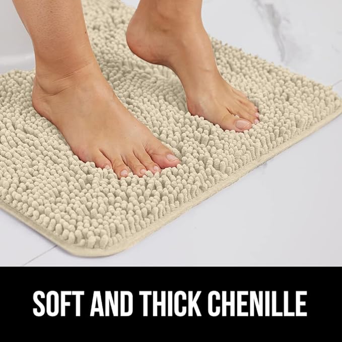 GORILLA GRIP Bath Rug Mat 60x24, Thick Soft Absorbent Chenille, Quick Dry Microfiber Mats, Rubber Backing Machine Washable Shower Floor Rugs, Bathmat Runner, Bathroom Home Decor Accessories, Sand