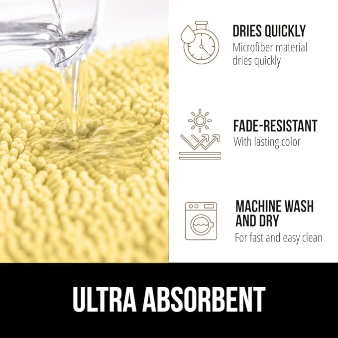 GORILLA GRIP Bath Rug Mat, Thick Soft Absorbent Chenille, Quick Dry Microfiber Mats, Rubber Backing Washable Shower Floor Rugs, US Designed Bathroom Bathmat Home Decor Accessories, 24x17 Yellow