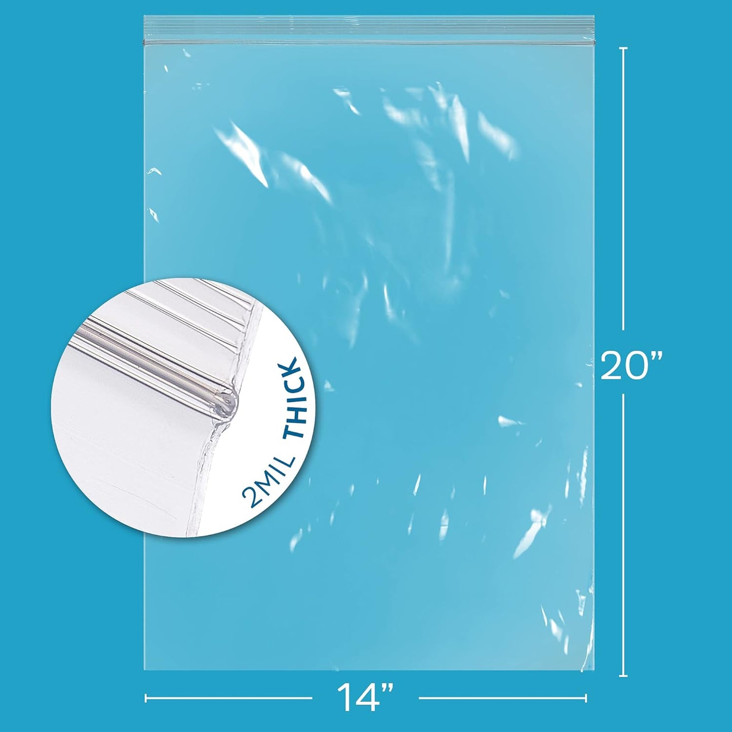 GPI Pack of 200, 14" X 20" Clear Plastic Reclosable Zip Bags - Bulk 2 Mil Thick Strong & Durable Poly Baggies with Resealable Zip Top Lock for Travel, Storage, Packaging & Shipping
