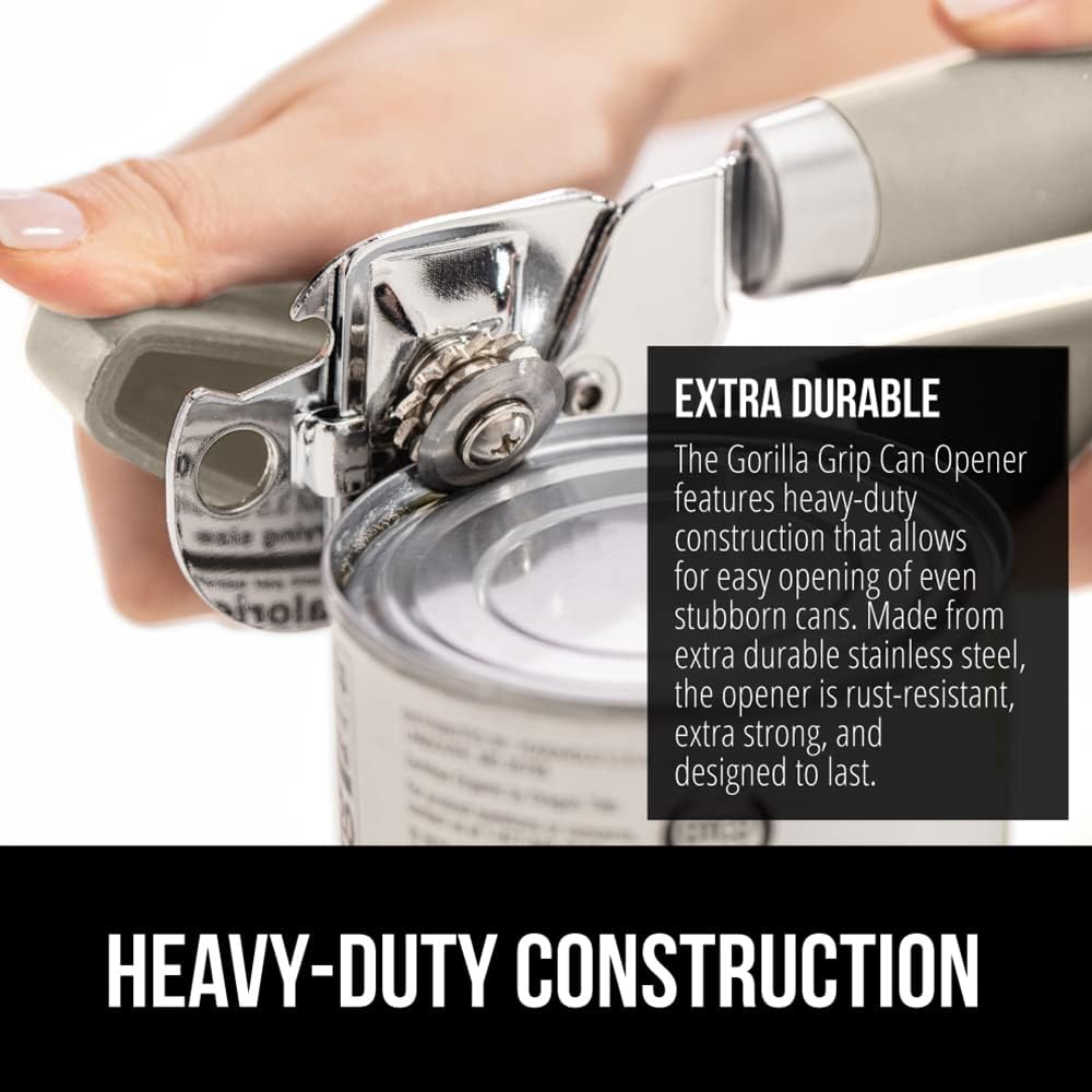 GORILLA GRIP Heavy Duty Stainless Steel Smooth Edge Manual Can Opener and Bottle Openers, Soft Comfortable Handle, Oversized Handheld Turn Knob, US Designed Multifunctional Kitchen Tool, Almond