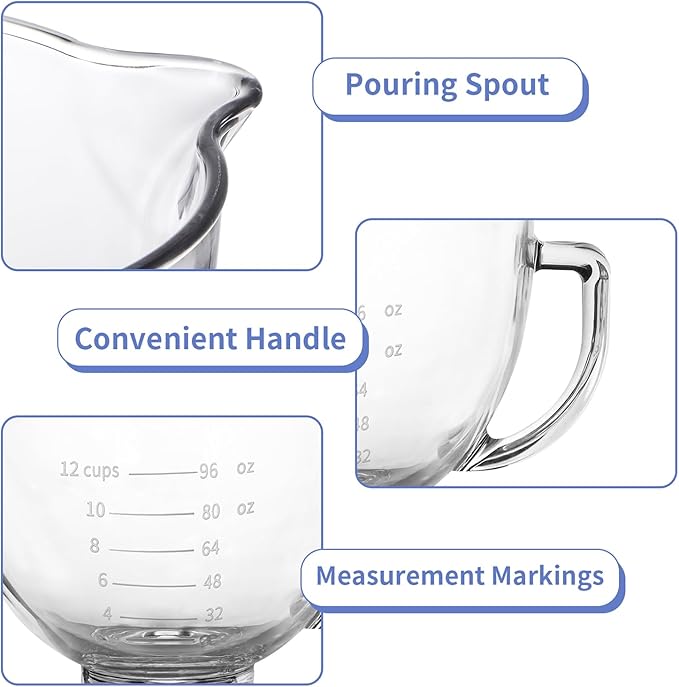 MOLIGOU Glass Bowl Compatible with Kitchenaid 4.5 and 5 Quart Tilt-Head Stand Mixers, 5 qt Stand Mixer Bowl with Lid and Pour Spout