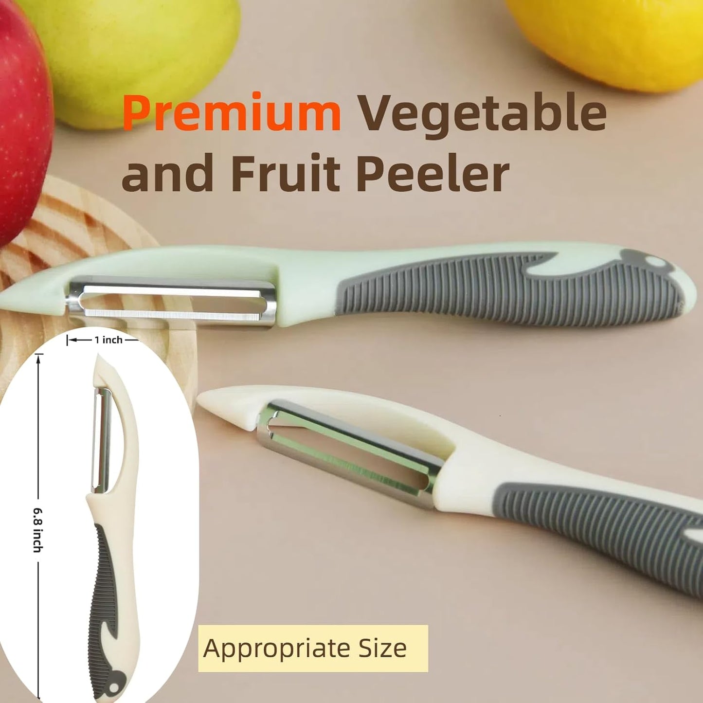 Stainless Steel Vegetable and Fruit Peeler, Swivel Straight Peeled Gadget for Kitchen - Ideal Carrot Cucumber Potato Peeler with Ergonomic, Non-Slip and Cute Handle (Ivory White)