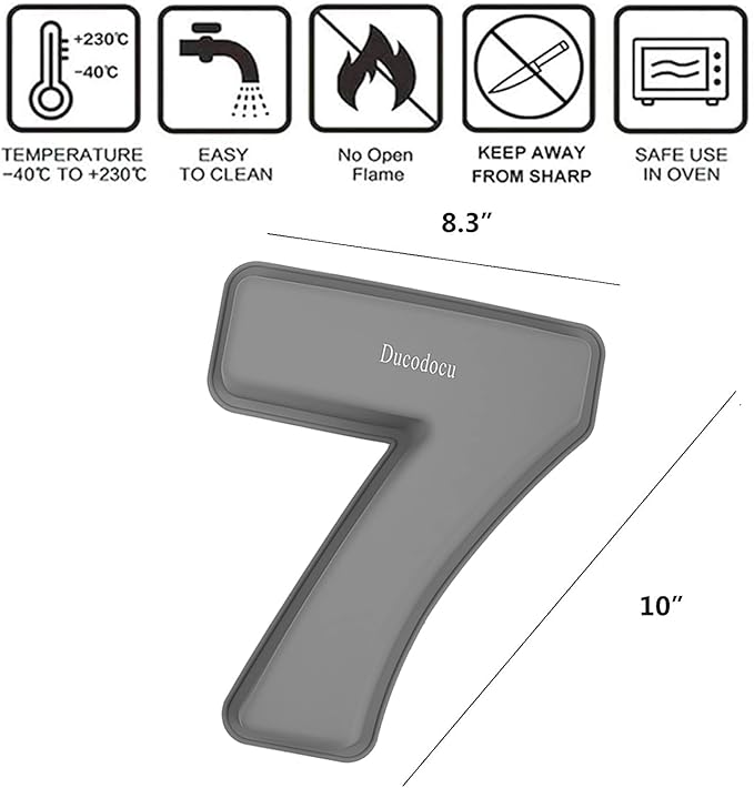 Ducodocu Silicone Cake Pans 3D Large Number Cake Mould Novelty Cake Tins DIY Baking Mold for Birthday Wedding Anniversary 10 inch Number of 7