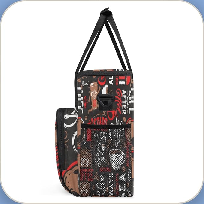 Red Start Day With Coffee Coffees Maker Carrying Bag Coffee Machine Travel Storage Tote Bag Compatible with K-Mini or K-Mini Plus, Portable Single Serve Coffees Brewer Case with Pockets for K-Cup Pods