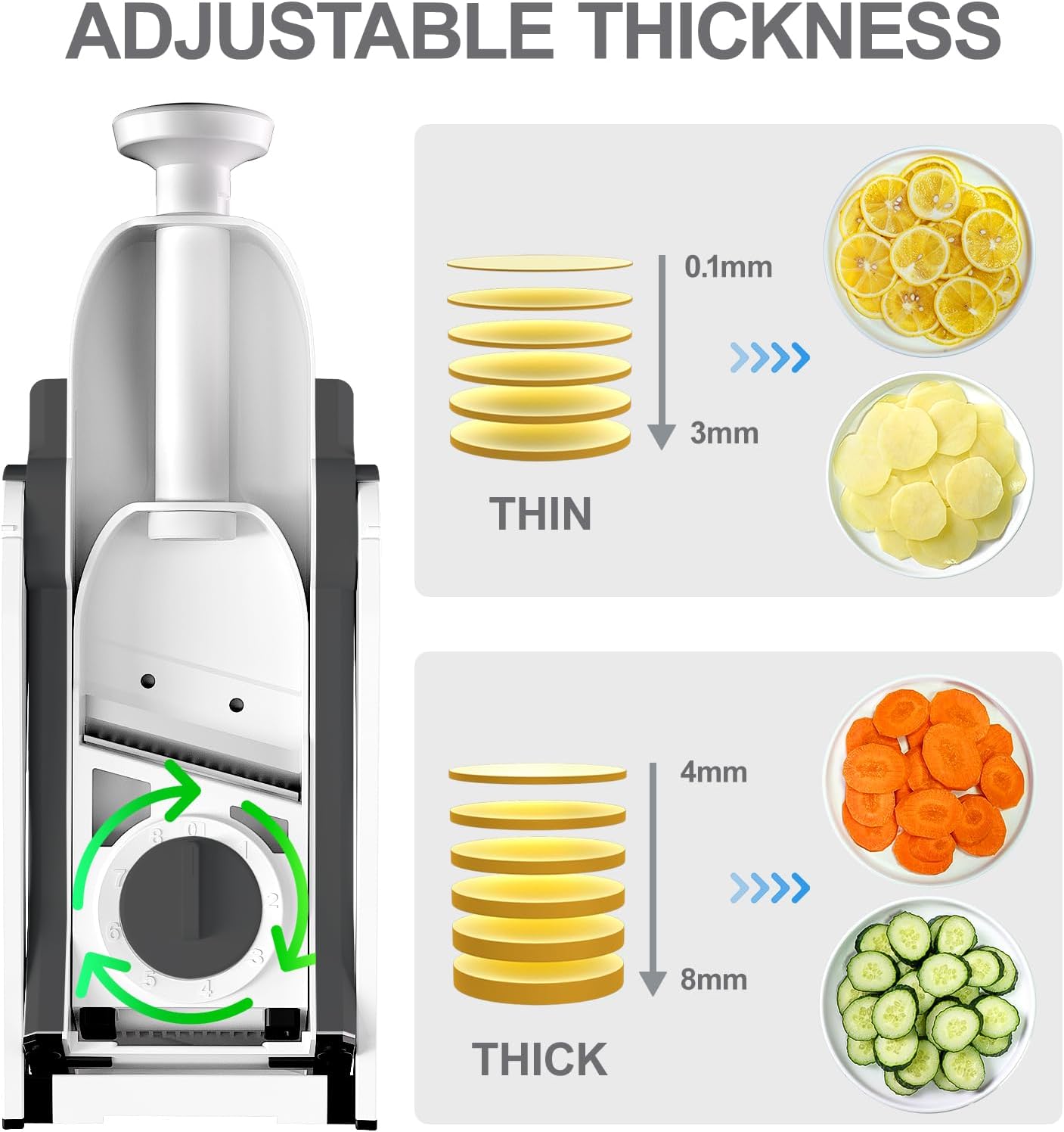 Vegetable Mandoline Slicer Adjustable Thickness 0.1-8 mm, Potato Chip Slicer, Mandoline Food Fruit Slicers For Kitchen, Faster Slice for Potato, Cucumber, Carrot, Lemon, Garlic