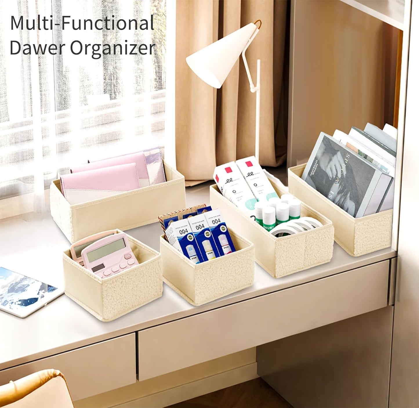 Drawer Organizer Clothes - 18 Pack Dresser Organizer for Nursery, Foldable Sock Underwear Organizer, Baby Drawer Organizer, Small Fabric Storage Bins for Dresser Drawer, Beige