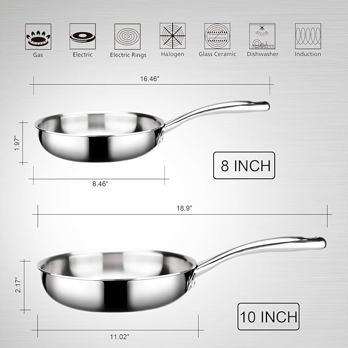Duxtop Whole-Clad Tri-Ply Stainless Steel Stir-Fry Pan Kitchen Induction Cookware 8 Inches