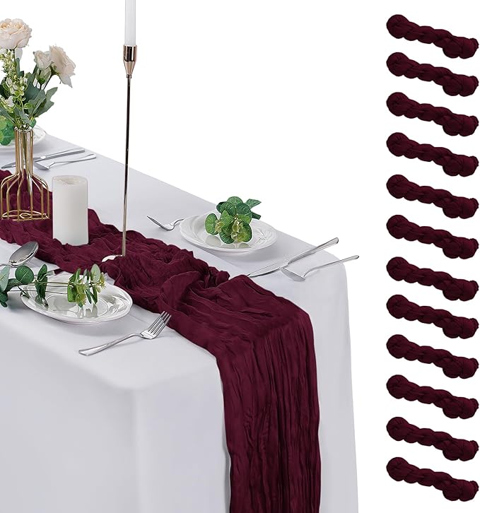 12 Pack Cheesecloth Table Runner 9ft,17 x 108 inch Gauze Table Runner Rustic Romantic Wedding Runner for Wedding Bridal Shower Fall Decoration,Emerald Green