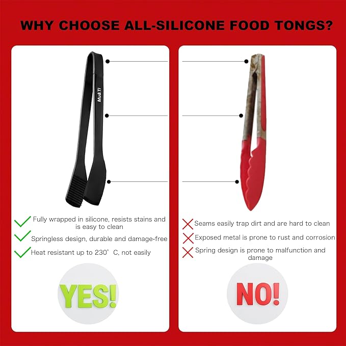 Mu&Ti Silicone Kitchen Tongs 11 Inch Spatula Silicone Toast Tongs Salad Tongs for Cooking Salad BBQ Serving Toast Grilling Locking Frying Baking Steak(Black)