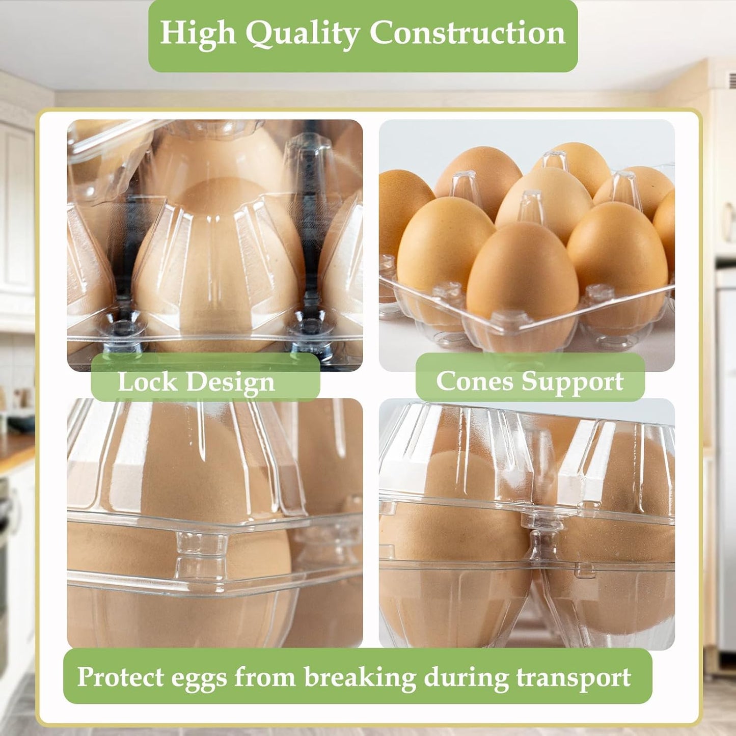50 Pack Egg Cartons Cheap Bulk, Plastic Egg Cartons 6 Count, Reusable Chicken Egg Tray Holders for Home Market Farm Ranch (2x3 Grids)