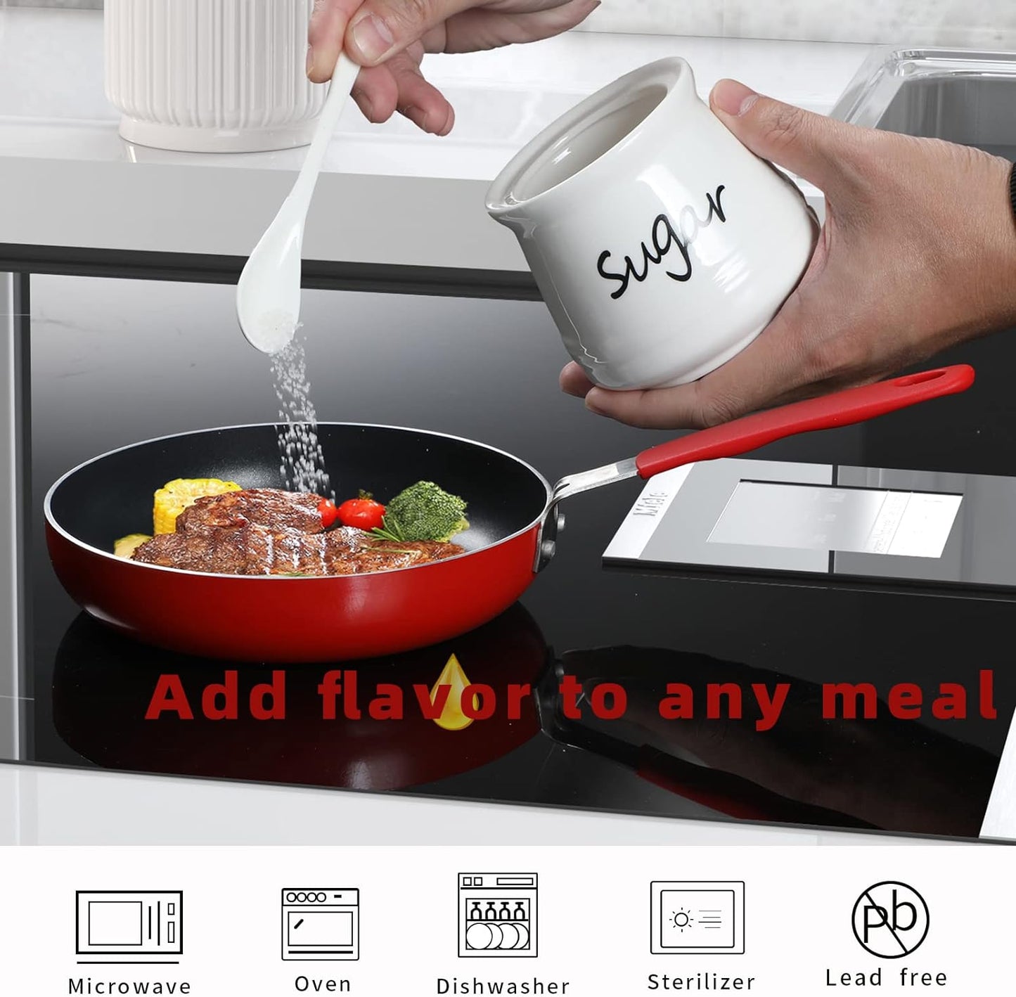 ONTUBE Ceramic Sugar Bowl with Lid and Spoon 12oz (White)