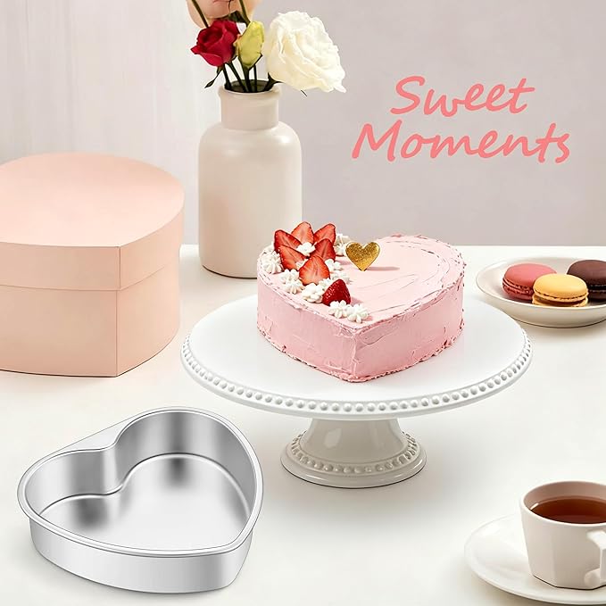 E-far 8 Inch Heart Cake Pan, 2Pcs Stainless Steel Heart Shaped Cake Mold, Cake Tin Baking Pan for Valentine's Day Anniversaries Wedding, Non-Toxic & Dishwasher Safe