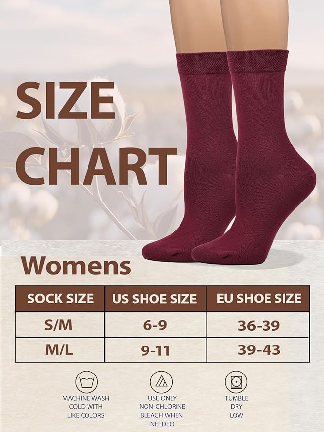 COTTON DAY Women's Soft Combed Cotton Dress Socks Seamless Toe Black White Gray Navy Blue Brown Beige