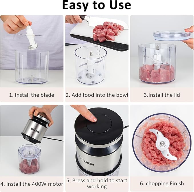 Mini Food Processor, 2.5 Cup/ 600 ML Baby Food Maker, 400 W Power Electric Grinder Chopper for Fruit, Vegetable, Meat, Baby Food Puree Blender (Sliver)