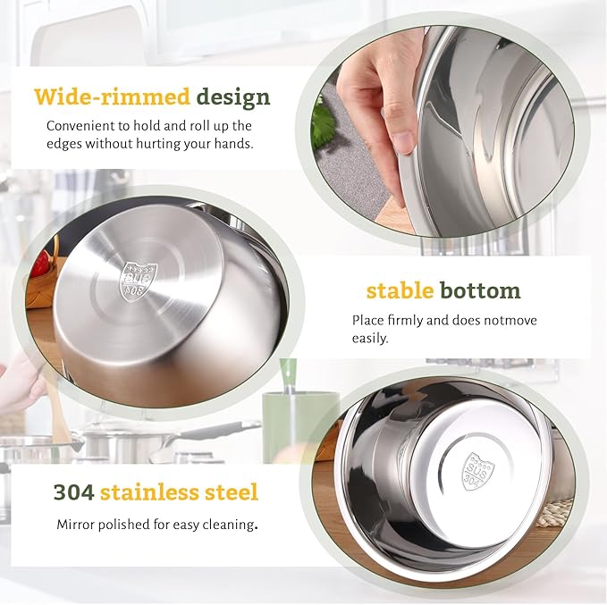 Stainless Steel Bowl Set of 4, Thicker 18/8 Stainless Mixing Bowls 1.9 Quart, Salad Bowls, Nesting Metal Prep Bowls for Cooking Baking Marinating, Serving Bowls for Cereal Soup