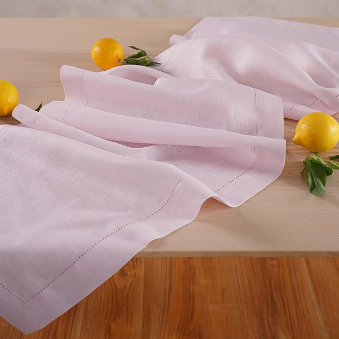 Home Ekaa Pink Table Runner 36 inches – 100% Pure Linen Hemstitch Coffee Table Runner 14 x 36 Inch Ideal for Dresser Tables – Elara, Spring, Summer, Wedding Decorations, Gift
