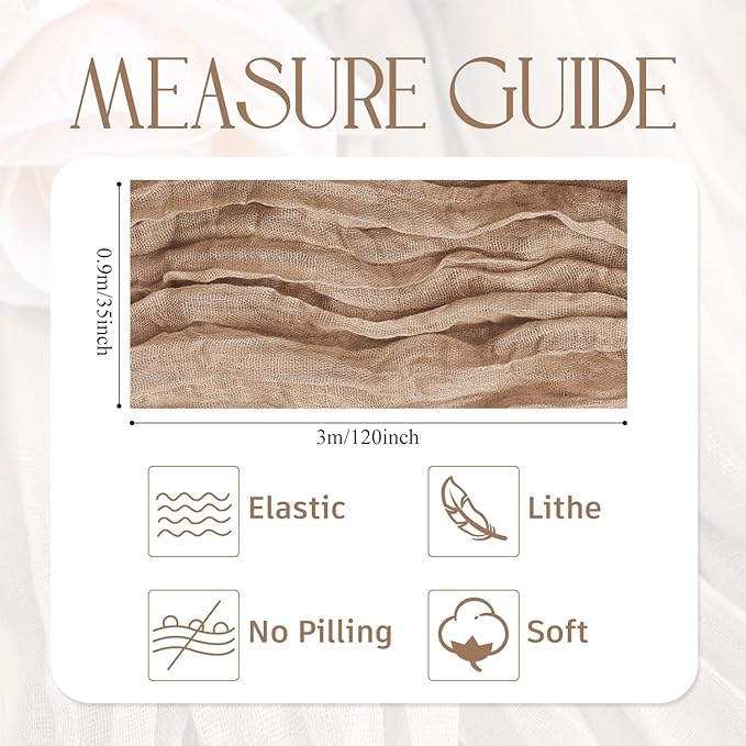 Wokceer Cheesecloth Table Runner 4Pack 10FT Nude Brown Boho Gauze Cheese Cloth Table Runner for Party Long Rustic Sheer Table Runners for Baby Bridal Shower Wedding Easter Table Decor