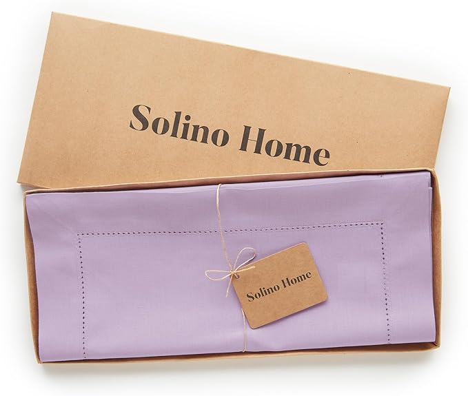 Solino Home Table Runner 90 Inches Long - Cotton Linen Hemstitch Lavender Ice Table Runner 14 x 90 Inch