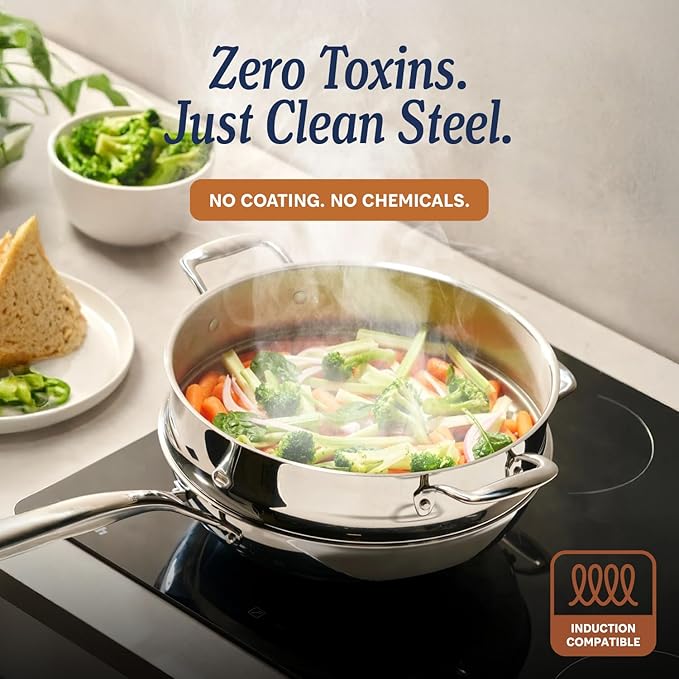 LEGEND COOKWARE 5-Ply Stainless Steel 2-Quart Sauce Pan with Lid - Induction Compatible, Oven Safe 800°F - Non-Toxic, No Coatings - Even Heating, Won't Warp - Built to Last Generations