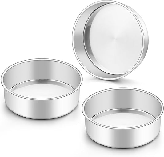 Onader 6 Inch Round Cake Pan Tin Set of 3, Stainless Steel Small Baking Pan for Wedding Birthday