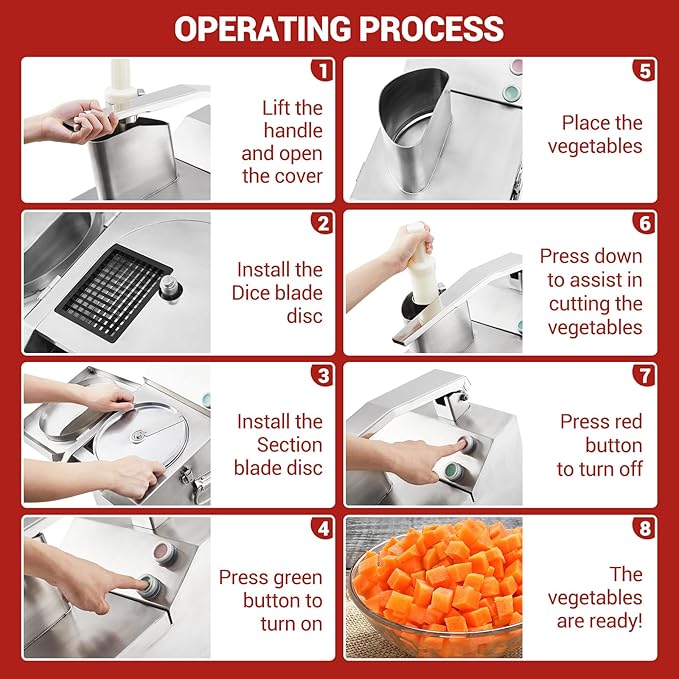Heavy Duty Commercial Food Processor - 3mm/4mm/7mm Shred & 2mm/4mm Slice Blades, Stainless Steel Electric Food Chopper for Restaurant, Hotel, Kitchen