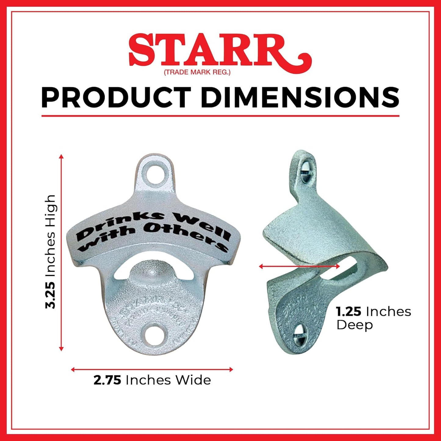 STARR "X" Cerveza Wall Mounted Bottle Opener | Classic Beer Bottle Opener for Home Bar, Kitchen, Patio, or Man Cave | Easy Cap Removal, Zinc Plated Cast Iron