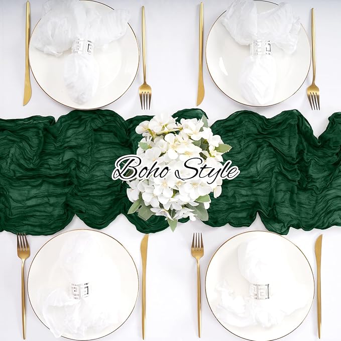 20 Pack Cheesecloth Table Runner Forest Green, Rustic Boho Gauze Fabric Table Runner Romantic Table Runner For Wedding, Festival, Birthday, Anniversary, Dinner and Outdoor Events (17.7 x 108 inch)