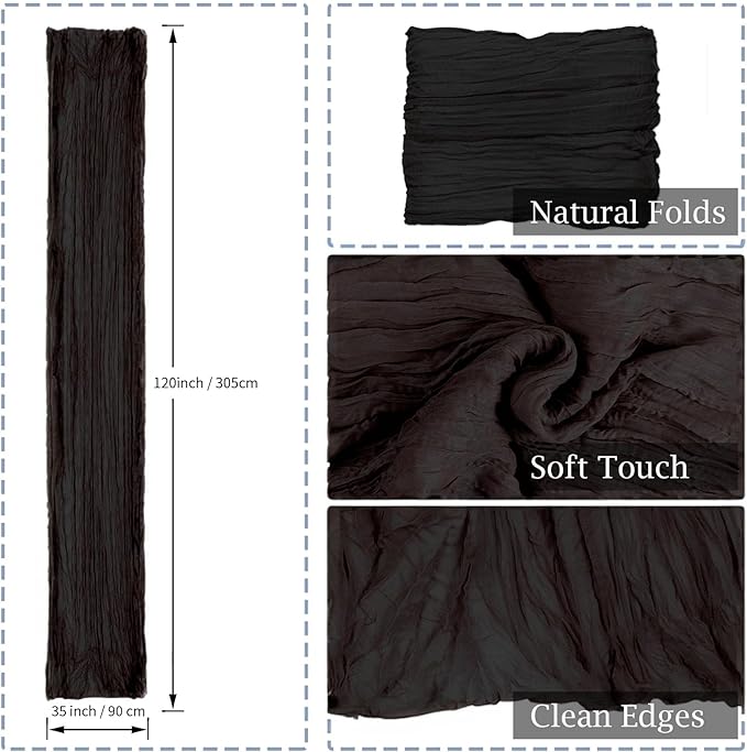 combocube 12 Pack 35x120 Inch 10Ft Cheesecloth Long Table Runner Gauze Rustic Romantic Table Cloth for Halloween Wedding Reception Bridal Shower Holiday Birthday Party Table Decorations, Black