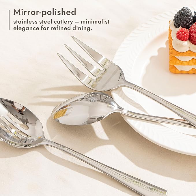 KINGSTONE 10 Piece Serving Utensils Set, 18/10 Stainless Steel Serving Utensils, Slotted Spoon, Fork, Tong, Soup Ladle, Cake Server, Butter Knife and Ice Tong for Buffet, Parties, Kitchen,Entertaining