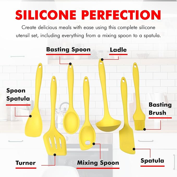 Chef Craft Premium Silicone Kitchen Tool and Utensil Set, 7 Piece, Yellow