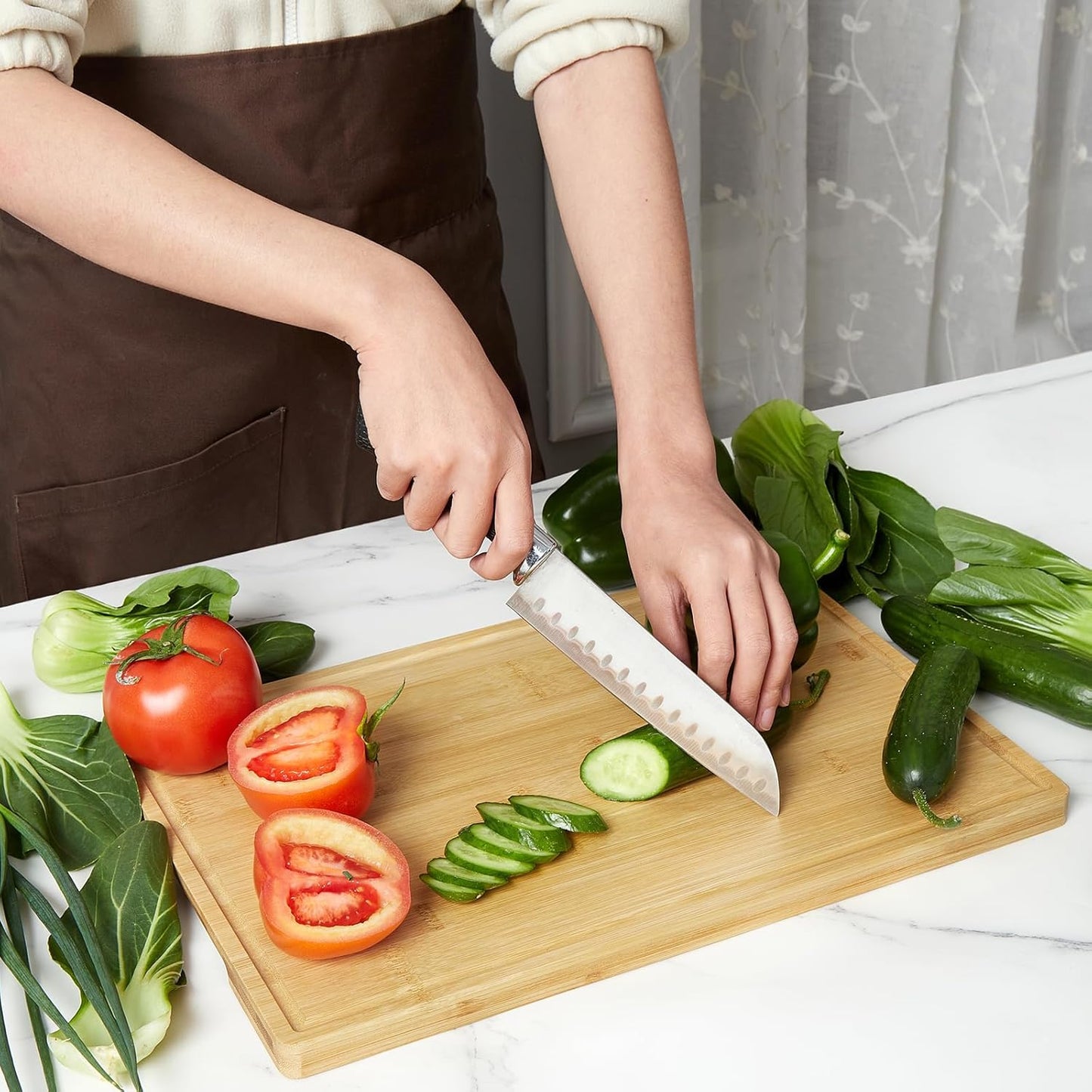 Cutting Board for Kitchen, Bamboo Cutting Boards For Kitchen Meal Prep & Serving - Bamboo Cutting Board Set with Holder, Charcuterie & Chopping Board