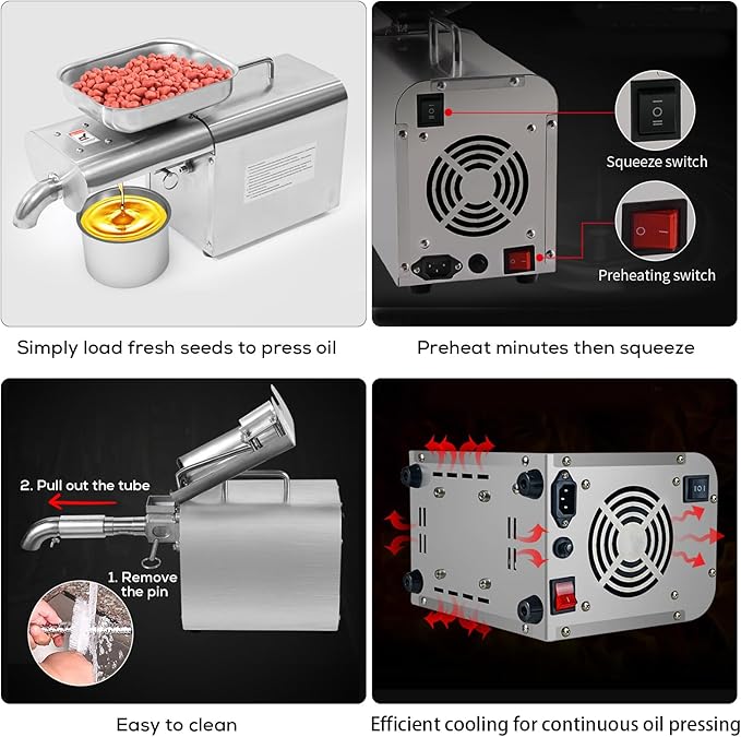 Household Oil Press Machine, Foolproof Oil Press for Kitchen Use, Automatic Oil Extractor for Pressing Peanut, Sesame Seeds, Walnut, Almond, Pumpkin, Rapeseed and Many