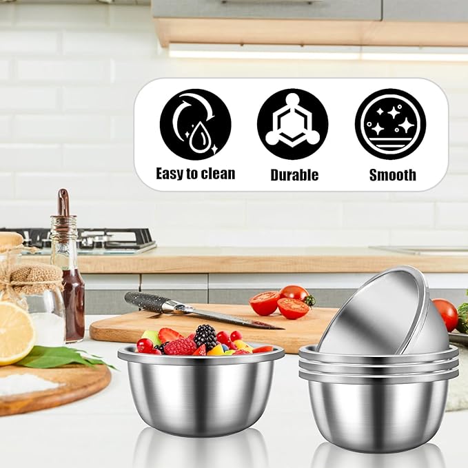 Mixing Bowls, 5 Pack Stainless Steel Mixing Bowls Kitchen Mixing Bowl Stainless Steel Bowls For Meal Prep, Serving, Baking, 7.9 Inch