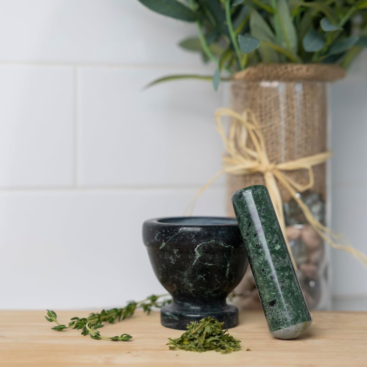 Fox Run Marble Mortar and Pestle, Green , 3"