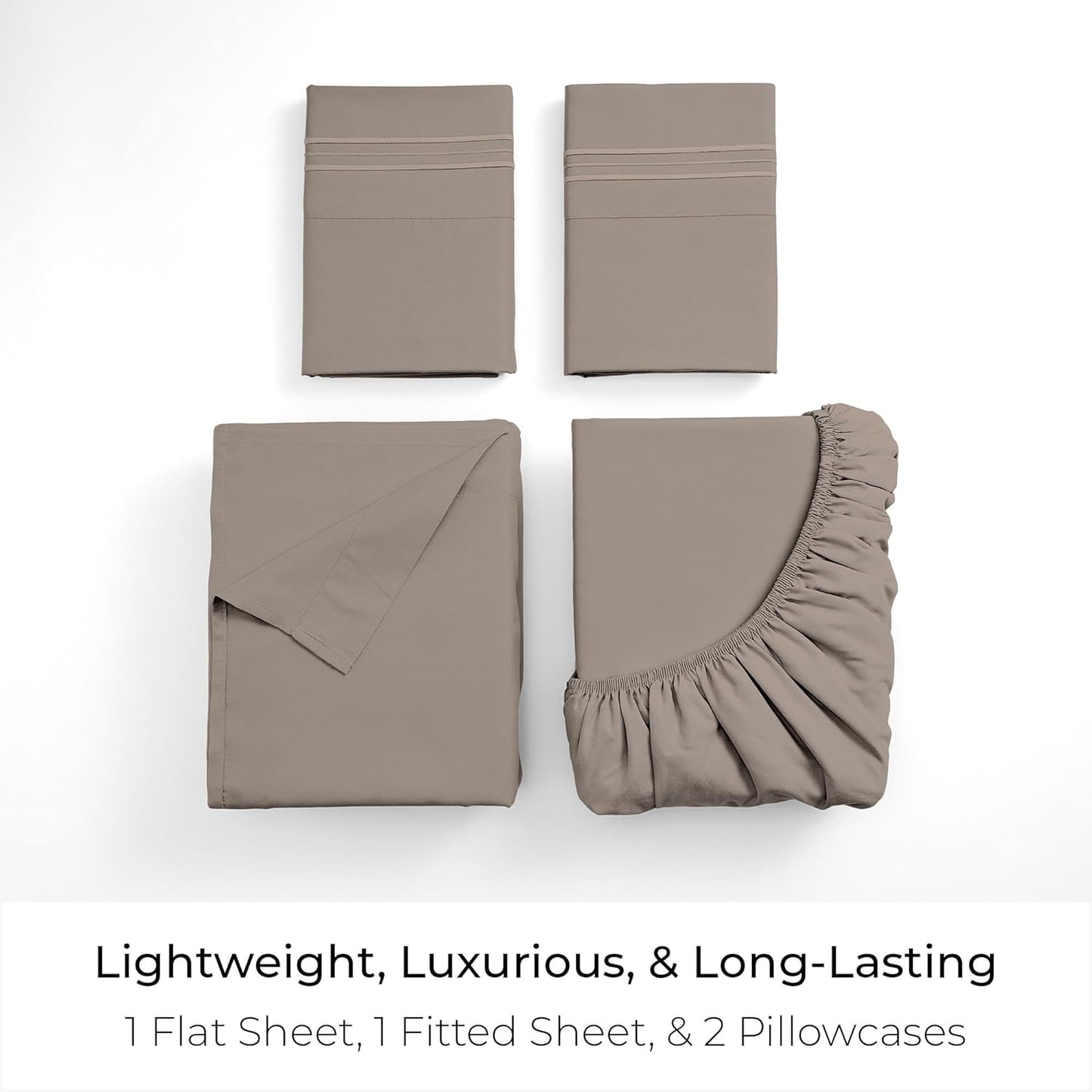 Mellanni California King Sheets Set - 4 PC Iconic Collection Bedding - Hotel Luxury, Extra Soft, Cooling Bed Sheets - Wrinkle, Fade, Stain Resistant (Cal King, Tan)