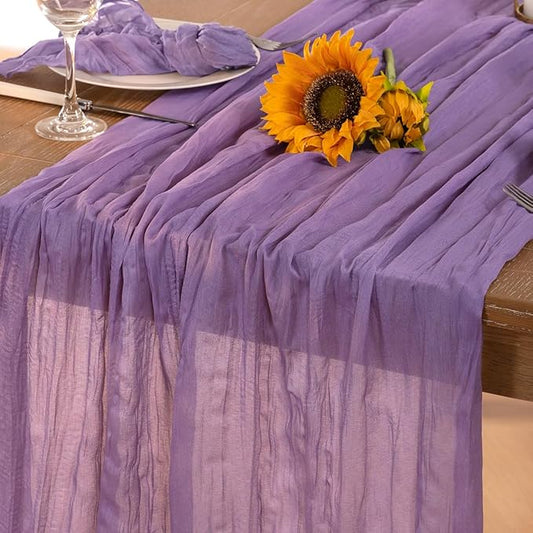 Lavender Purple Cheesecloth Table Runner Christmas Table Runner Boho Gauze 120 Inches Cheese Cloth Table Decor for Xmas Holiday Season Parties Wedding Bridal Baby Shower Birthday