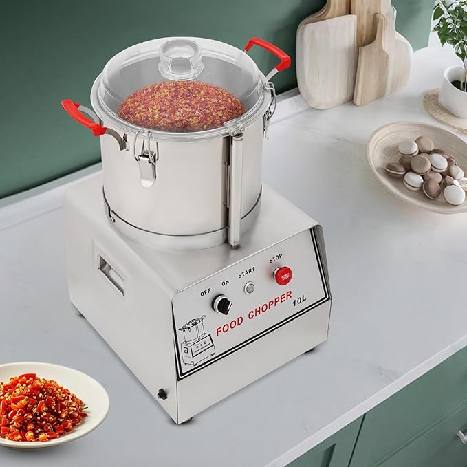 1100W Commercial Food Processor, 10L Stainless Steel Electric Food Chopper Machine, 1400RPM Grinder with Safety Lock & Clear Lid