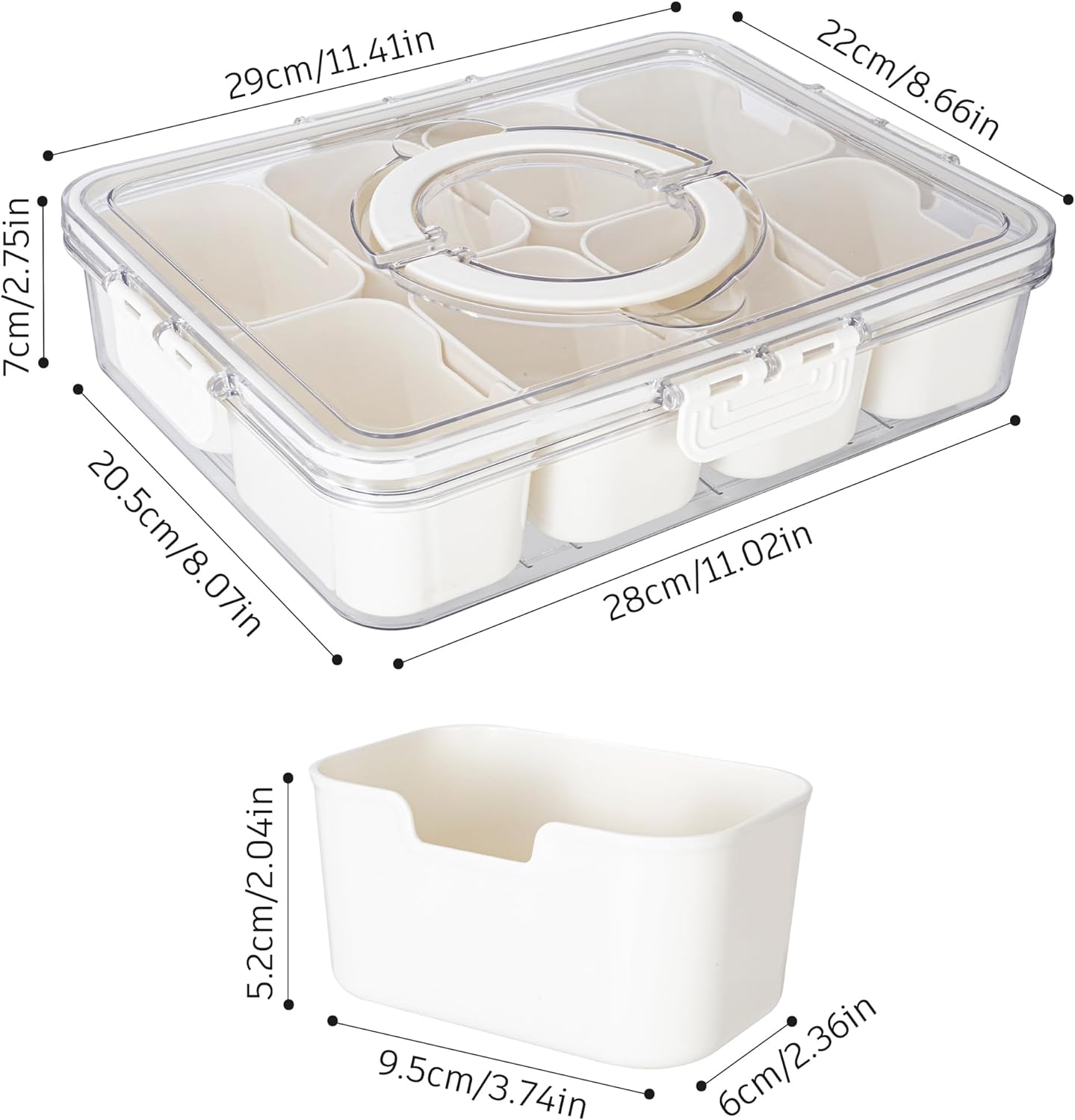 Divided Serving Tray with Lid and Handle - Snackle Box Charcuterie Container for Portable Snack Platters - Clear Organizer for Candy, Fruits, Nuts, Snacks - Perfect for Party, Entertaining