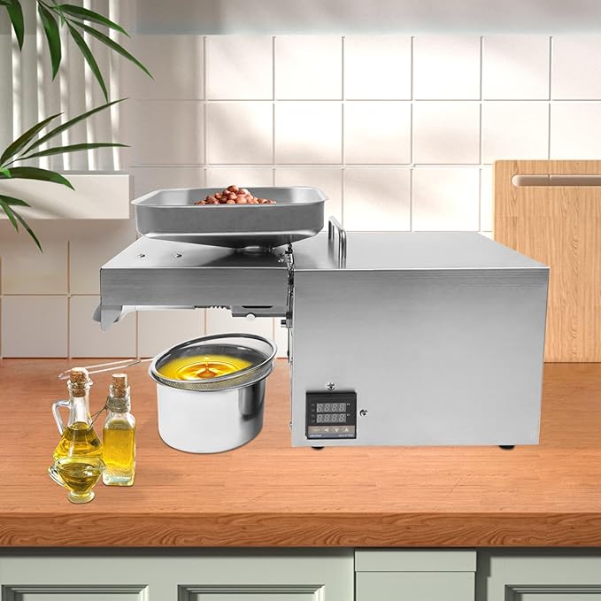 Commercial Oil Press Machine, 610W Hot/Cold Electric Automatic Oil Extractor W/Intelligent Temperature Control for Home and Kitchen - SUS304 stainless steel