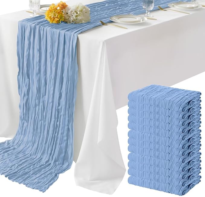 12 Pack Dusty Blue Cheesecloth Table Runner 35"×120" Gauze Fabric Table Runner Rustic Sheer Runner for Wedding Birthday Baby Shower Party Table Decoration Dusty Blue 12 Pack